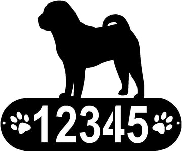 Cylindrical shape with Address numbers and a paw print on each side cut out- Shar Pei Silhouette on top-Shar Pei Dog PAWS House Address Sign - The Metal Peddler Address Signs address sign, breed, Dog, Dog Signs, Name plaque, Personalized Signs, personalizetext, Shar Pei