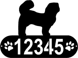 Cylindrical shape with Address numbers and a paw print on each side cut out- Shi Tzu Silhouette on top-Shih Tzu (Trimmed Coat) Dog PAWS House Address Sign - The Metal Peddler Address Signs address sign, breed, Dog, Dog Signs, Name plaque, Personalized Signs, personalizetext, Shih Tzu