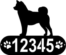 Cylindrical shape with Address numbers and a paw print on each side cut out- Shiba Inu Silhouette on top-Shiba Inu Dog PAWS House Address Sign - The Metal Peddler Address Signs address sign, breed, Dog, Dog Signs, Name plaque, Personalized Signs, personalizetext, Shiba Inu