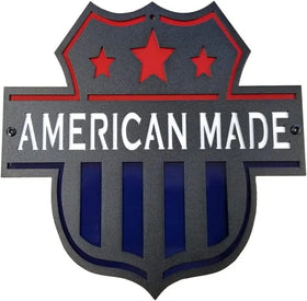 "American Made" flag shield art sign - The Metal Peddler Decorative Plaques patriotic, US flag, wall art, wall decor