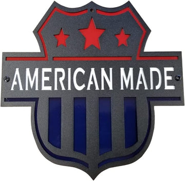"American Made" flag shield art sign - The Metal Peddler Decorative Plaques patriotic, US flag, wall art, wall decor
