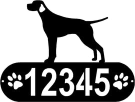 Cylindrical shape with Address numbers and a paw print on each side cut out- Smooth Pointer Silhouette on top-Smooth Pointer Dog PAWS House Address Sign - The Metal Peddler Address Signs address sign, breed, Dog, Dog Signs, Name plaque, Personalized Signs, personalizetext, Smooth Pointer