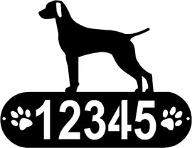 Cylindrical shape with Address numbers and a paw print on each side cut out- Viszla  Silhouette on top-Vizsla Dog PAWS House Address Sign - The Metal Peddler Address Signs address sign, breed, Dog, Dog Signs, Name plaque, Personalized Signs, personalizetext, Vizsla