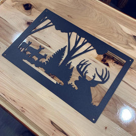 Buck and Doe Across the Pond Wildlife Wall Art - The Metal Peddler Wall Art 17x11, antlers, Buck, dad, dad hunting fishing, dad wildlife, Deer, doe, not-Dog, wall art, wall decor, wildlife