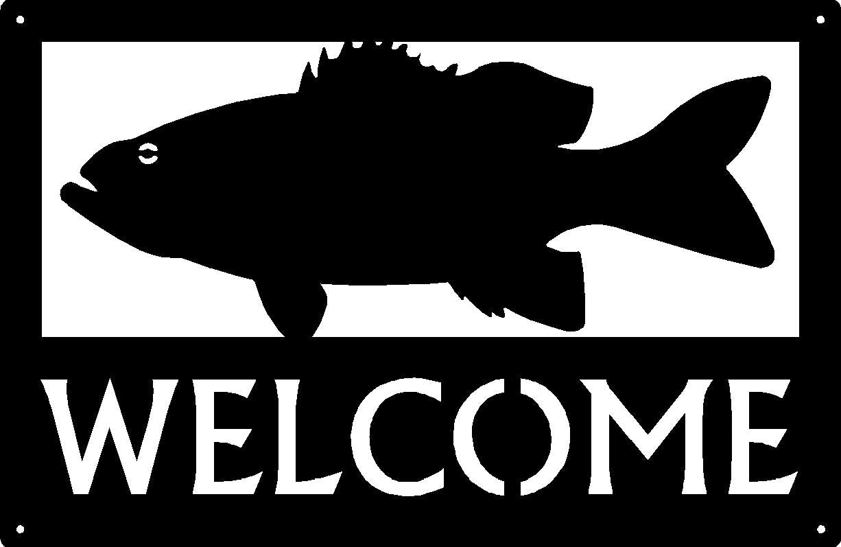 Bass Fish Welcome Sign or Name/ House Number - The Metal Peddler Welcome Signs 17x11, address sign, fish, Name plaque, name sign, nature, not-dog, personalized, Personalized Gifts, Personalized Signs, personalizetext, porch, welcome sign, wildlife