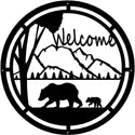 Bear & Cub Round Welcome Sign - The Metal Peddler Welcome Signs bear, mountain, porch, Welcome Sign