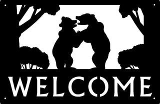 Bear Cubs playing Welcome Sign or Name/ House Number - The Metal Peddler Welcome Signs 17x11, address sign, bear, bears, Name plaque, name sign, nature, not-dog, personalized, Personalized Gifts, Personalized Signs, personalizetext, porch, welcome sign, wildlife