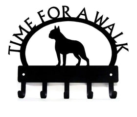 Boston Terrier TIME FOR A WALK Dog Key Rack & Leash Holder - The Metal Peddler Key Rack Boston Terrier, breed, Breed B, Dog, key rack, leash rack