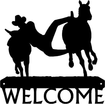 Bulldogging Rodeo/ Ranch Cowboy Western Welcome Sign - The Metal Peddler Welcome Signs bulldogging, cowboy, porch, ranch, rodeo, welcome sign, Western