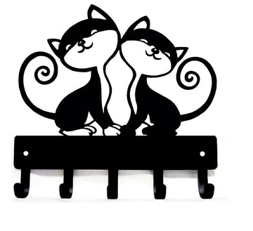 Twin Cats Key Rack with 5 hooks - The Metal Peddler Key Rack Cat, key rack