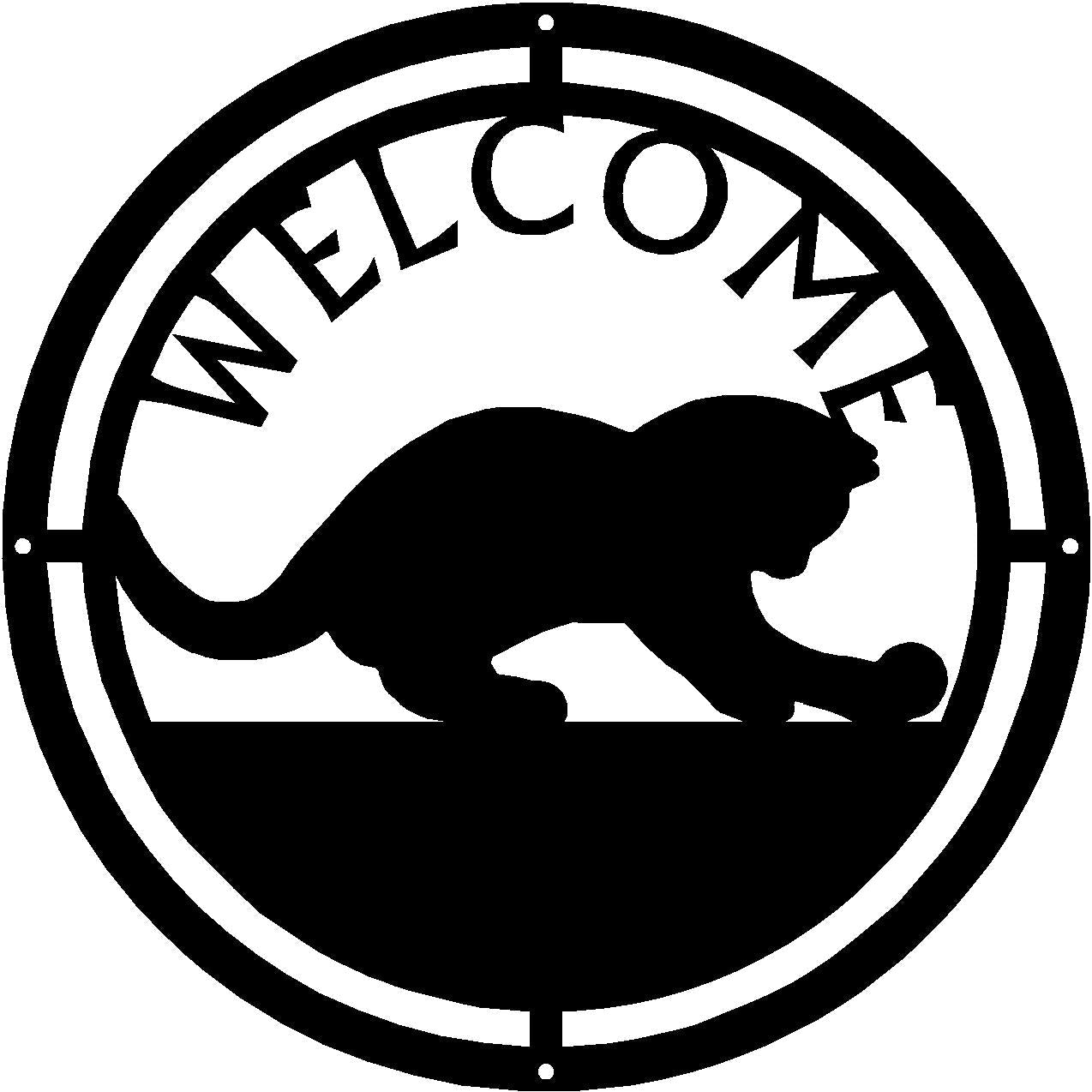 Cat #01 Round Welcome Sign - The Metal Peddler Welcome Signs cat, porch, Welcome Sign
