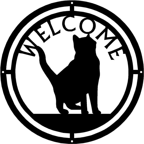 Cat #13 Round Welcome Sign - The Metal Peddler Welcome Signs cat, porch, Welcome Sign