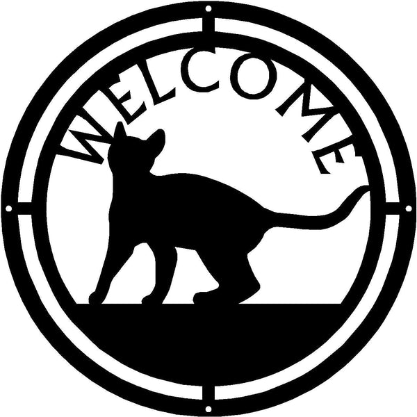 Cat #18 Round Welcome Sign - The Metal Peddler Welcome Signs cat, porch, Welcome Sign
