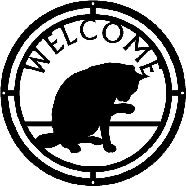Cat #18a Round Welcome Sign - The Metal Peddler Welcome Signs cat, porch, Welcome Sign