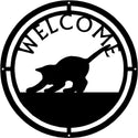 Cat #20 Round Welcome Sign - The Metal Peddler Welcome Signs cat, porch, Welcome Sign