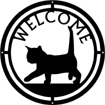 Cat #02 Round Welcome Sign - The Metal Peddler Welcome Signs cat, porch, Welcome Sign