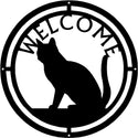 Cat #03 Round Welcome Sign - The Metal Peddler Welcome Signs cat, porch, Welcome Sign