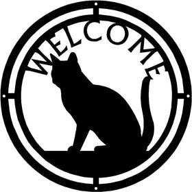 Cat #03 Round Welcome Sign - The Metal Peddler Welcome Signs cat, porch, Welcome Sign