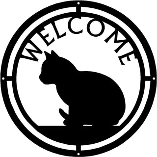 Cat #07 Round Welcome Sign - The Metal Peddler Welcome Signs cat, porch, Welcome Sign