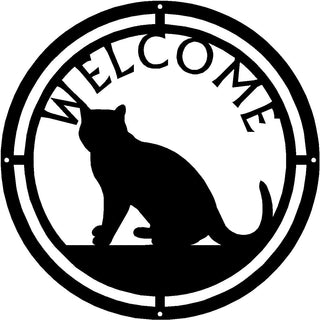 Cat #08 Round Welcome Sign - The Metal Peddler Welcome Signs cat, porch, Welcome Sign