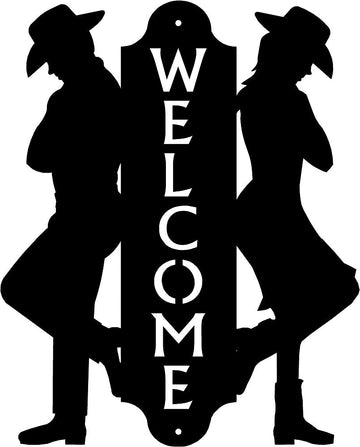 Cowboy & Cowgirl Duo Western Welcome Sign - The Metal Peddler Welcome Signs cowboy, cowgirl, porch, welcome sign, Western