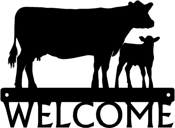 Cow & Calf Welcome Sign - The Metal Peddler Welcome Signs cattle, cow, farm, Personalized Signs, personalizetext, porch, ranch, welcome sign