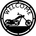 Motorcycle 2 - Round Welcome Sign - The Metal Peddler Welcome Signs automobile, chopper, motorcycle, porch, transportation, welcome sign