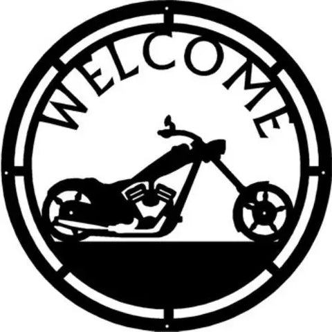 Chopper Motorcycle - Round Welcome Sign | The Metal Peddler
