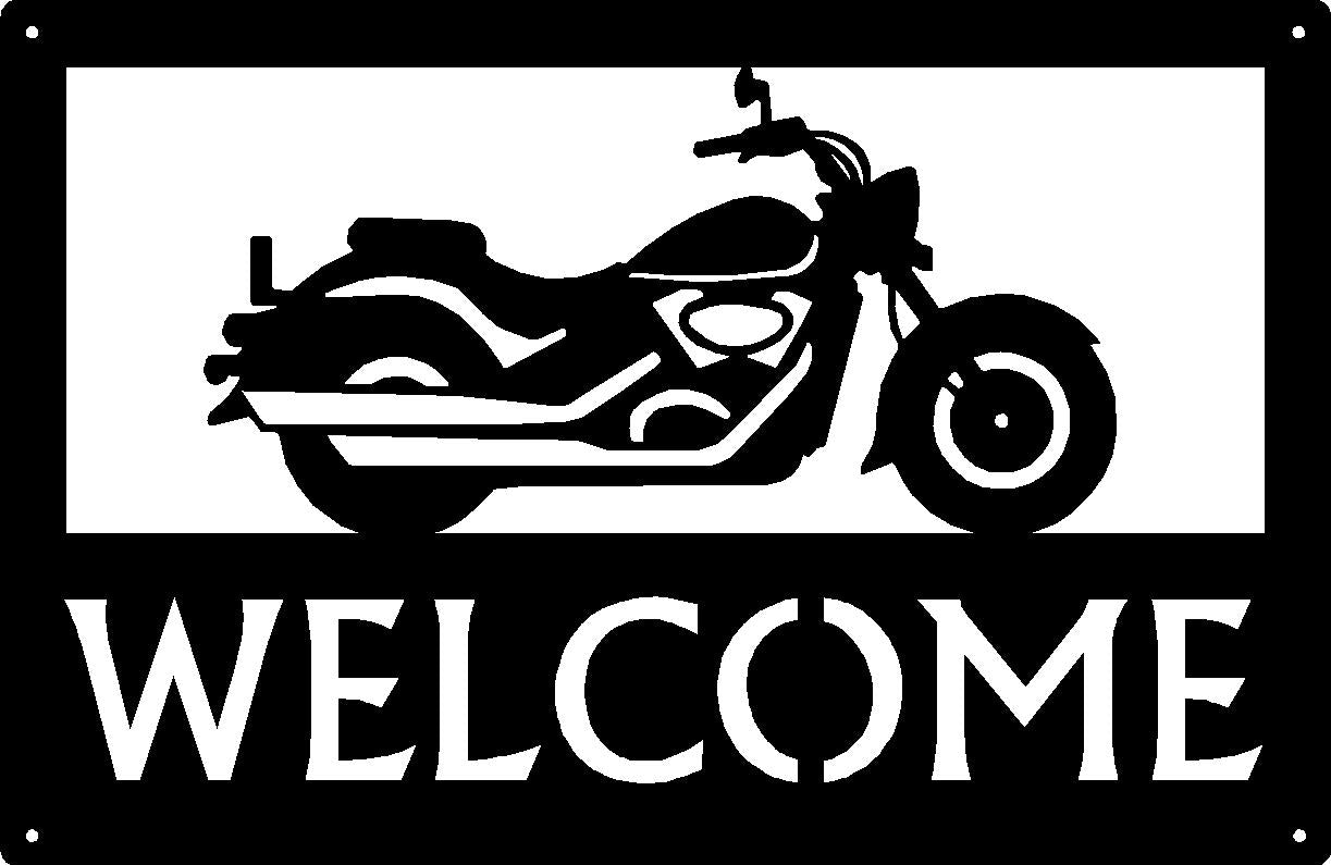 Cruiser Style Motorcycle #12 Welcome Sign 17x11 - The Metal Peddler Welcome Signs 17x11, motorcycle, porch, welcome sign