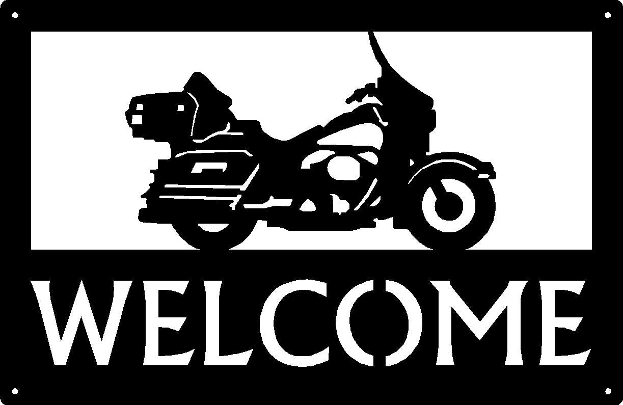 Touring Style Motorcycle #03 Welcome Sign 17x11 - The Metal Peddler  17x11, motorcycle, porch, welcome sign