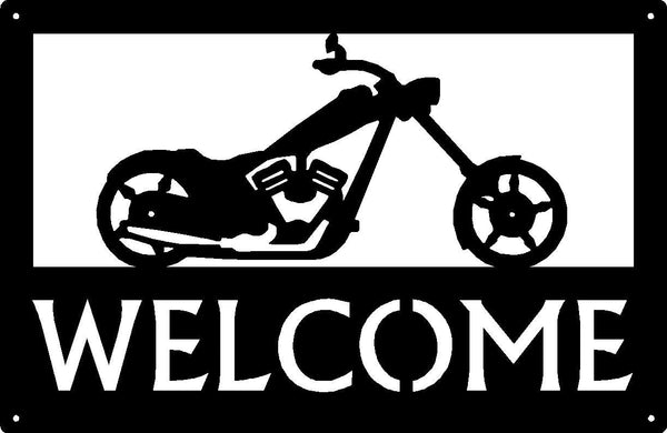 Chopper Motorcycle #02 Welcome Sign 17x11 - The Metal Peddler Welcome Signs 17x11, motorcycle, porch, welcome sign