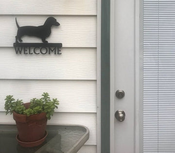 Dachshund Dog Welcome Sign or Custom Name - The Metal Peddler Welcome Signs breed, Breed D, custom, dachshund, Dog, Personalized Signs, personalizetext, porch, Welcome sign, wiener Dog