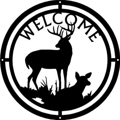Deer Family #02 Buck & Doe Round Welcome Sign - The Metal Peddler Welcome Signs antlers, buck, deer, not-dog, porch, round, welcome sign, wildlife