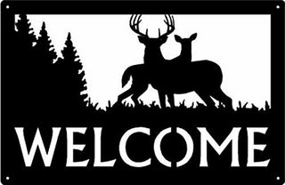 Deer Family #01 - Buck & Doe - Welcome Sign 17x11 - The Metal Peddler Welcome Signs 17x11, antlers, buck, deer, porch, welcome sign