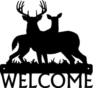 Deer Family 1: Buck and Doe Welcome Sign - The Metal Peddler Welcome Signs antlers, buck, deer, porch, welcome sign