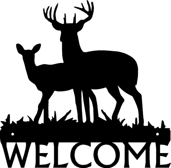 Deer Family #08 Buck & Doe Welcome Sign - The Metal Peddler Welcome Signs antlers, buck, deer, porch, welcome sign