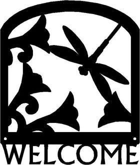 Dragonfly Welcome Sign - The Metal Peddler Welcome Signs dragonfly, flowers, garden, porch, Welcome sign