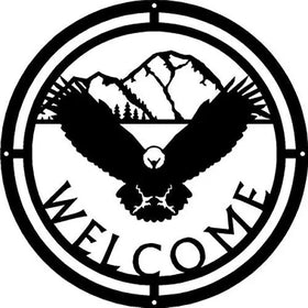 Eagle Mountain Scene Round Welcome Sign - The Metal Peddler Welcome Signs bird, Eagle, mountain, not-Dog, porch, round, Welcome sign, wildlife