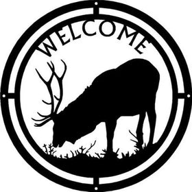 Elk Bull Round Welcome Sign - The Metal Peddler Welcome Signs antlers, elk, not-Dog, porch, round, Welcome sign, wildlife