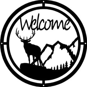 Elk Overlook Round Welcome Sign - The Metal Peddler Welcome Signs antlers, elk, not-Dog, porch, round, Welcome sign, wildlife