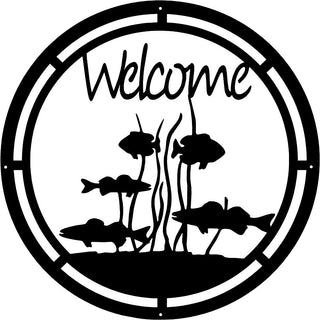 Fish pond Round Welcome Sign - The Metal Peddler Welcome Signs fish, nature, porch, Welcome Sign