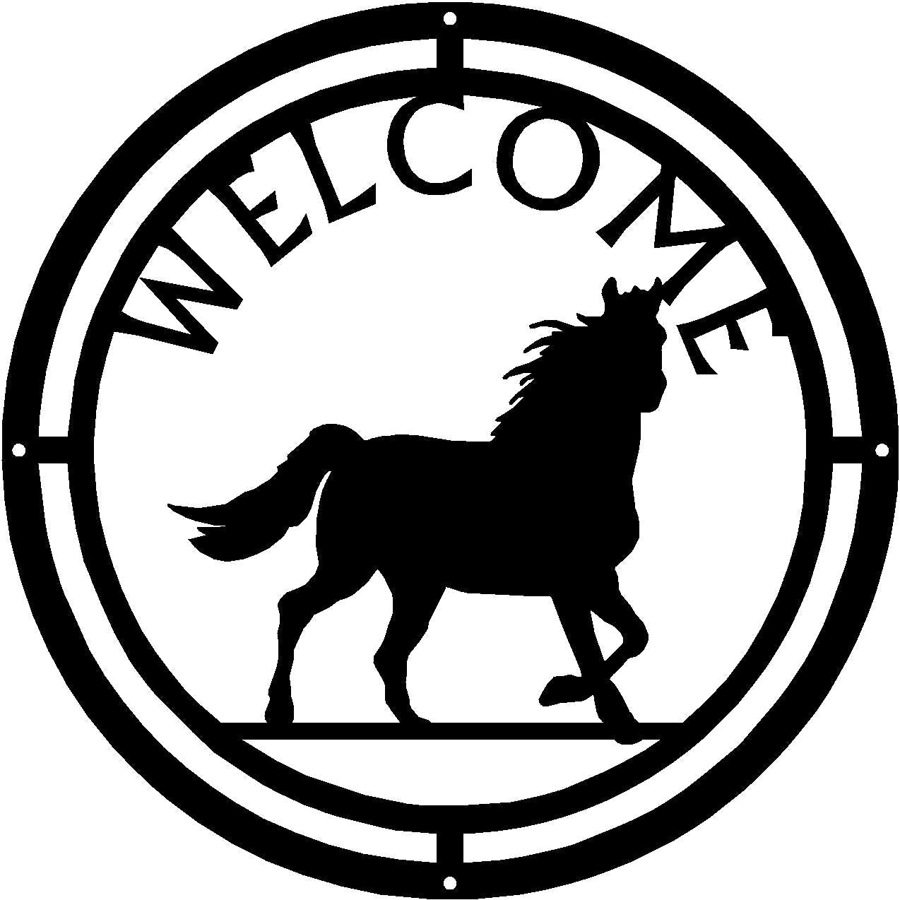 Horse #07 Round Welcome Sign - The Metal Peddler Welcome Signs horse, porch, Welcome Sign
