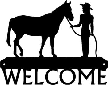 Cowgirl & Horse - Cowboy Western Welcome Sign - The Metal Peddler Welcome Signs cowboy, cowgirl, horse, porch, ranch, welcome sign, Western
