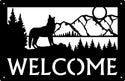Howling Wolf & Mountains Welcome Sign 17x11 - The Metal Peddler Welcome Signs 17x11, mountains, porch, welcome sign, wolf