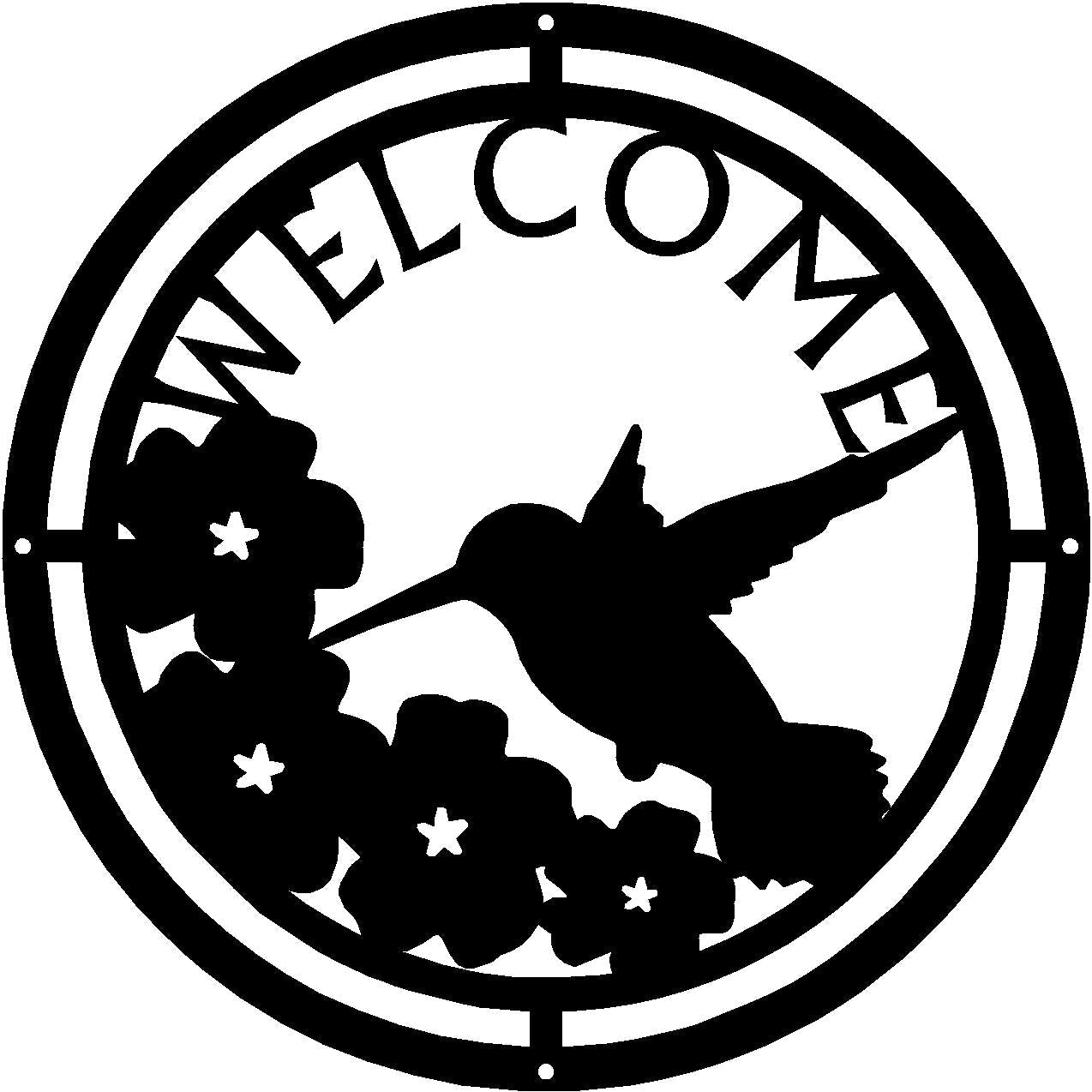 Hummingbird at Morning Glories Round Welcome Sign - The Metal Peddler Welcome Signs bird, flowers, hummingbird, porch, Welcome Sign