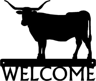 Longhorn Steer Cattle Welcome Sign - The Metal Peddler Welcome Signs cattle, farm, porch, ranch, steer, welcome sign, Western