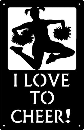 I Love to Cheer Cheerleader - Sport Silhouettes Wall Art - The Metal Peddler cheer, cheerleader, cheerleading, pompoms, silhouettes, sports, wall art