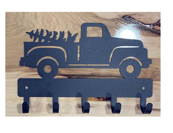 Pickup Truck and Christmas tree Key Hanger - The Metal Peddler Key Rack auto, automobile, dad, dad auto, key rack, transportation, vehicles