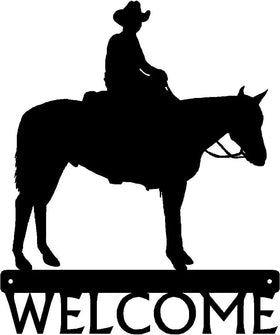Cowboy on Standing Horse-Western Welcome Sign - The Metal Peddler Welcome Signs Cowboy, horse, porch, ranch, Welcome sign, Western