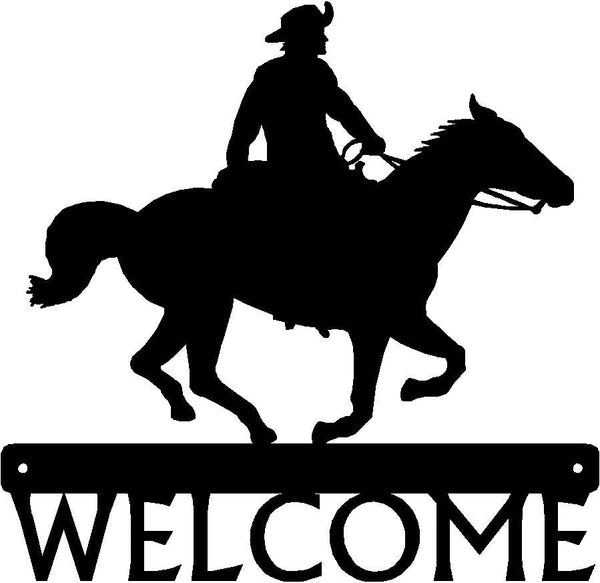 Cowboy on running horse Western Welcome Sign - The Metal Peddler Welcome Signs Cowboy, horse, porch, ranch, Welcome sign, Western